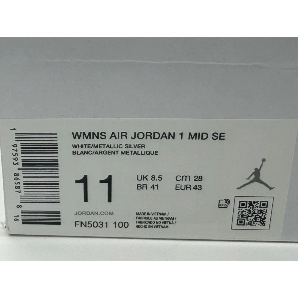 Women's 11 / Men's 9.5 - Nike Jordan 1 Mid Metallic Silver FN5031-100 No Box Lid